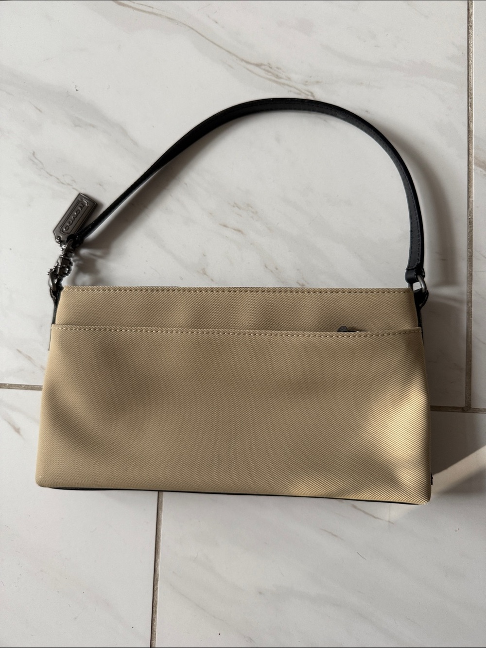 Coach Beige Shoulder Bag with Black Strap Accent